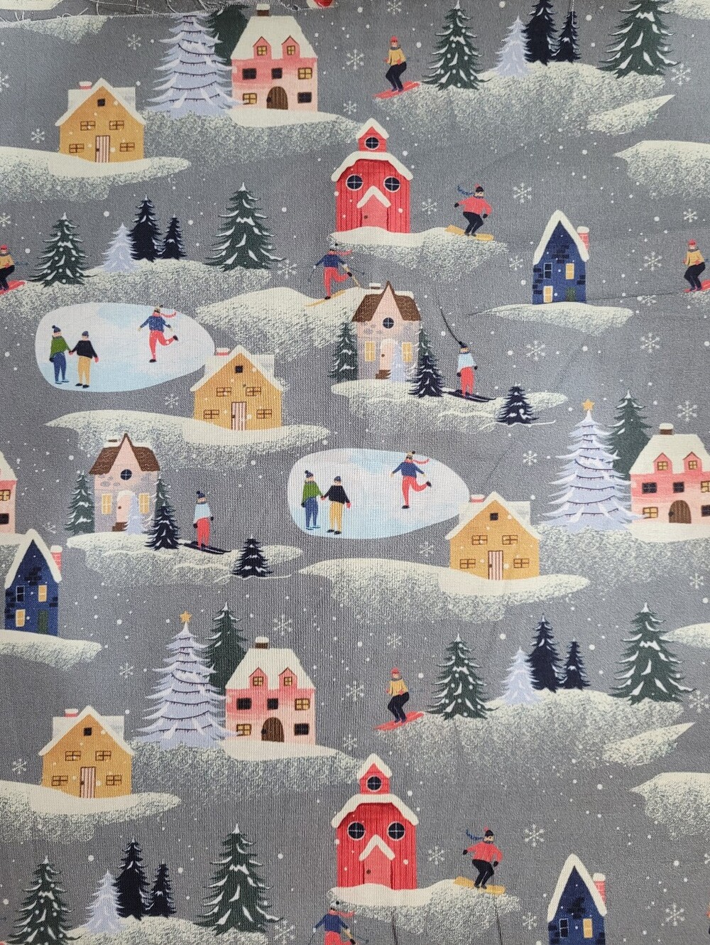 Holiday Village Cotton Sewing Fabric - Gray Winter Scene Joann (1011)